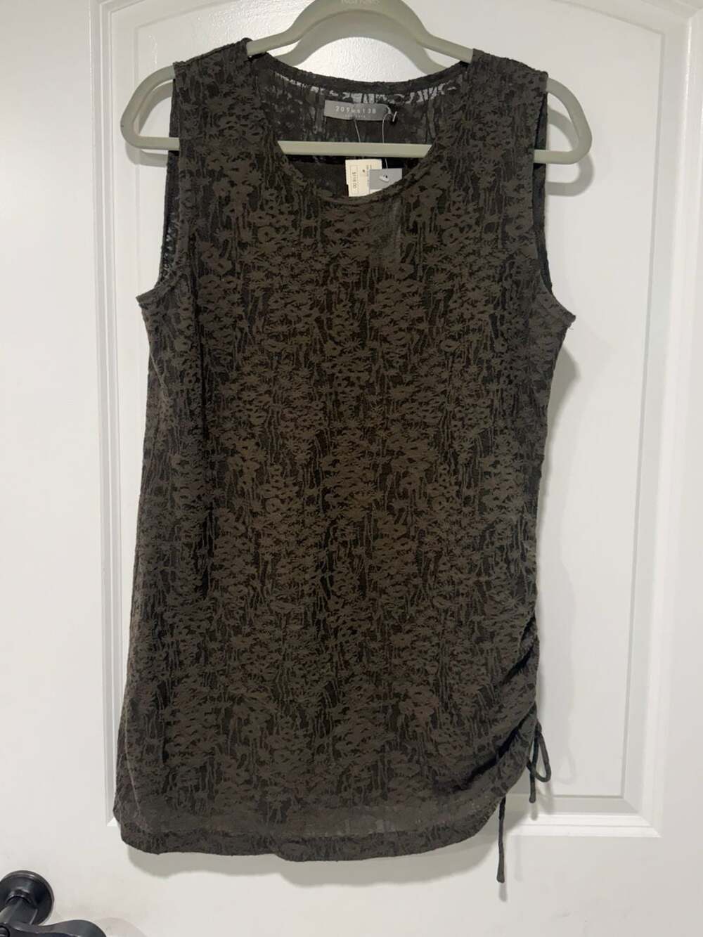 Lagenlook Textured Burnout Tunic Top Ruched Asymmetrical Boho Grunge Women’s M